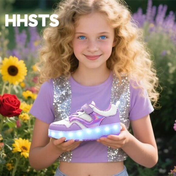 Kid's Purple New Upgraded Wheels Shiny Dark Roller Skates Skate Beautiful Shoes - Picture 2 of 7